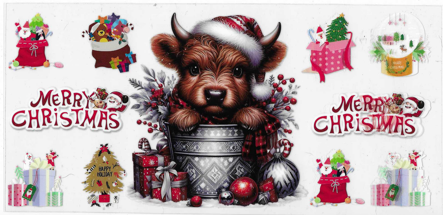 Merry Christmas Cow In Bucket
