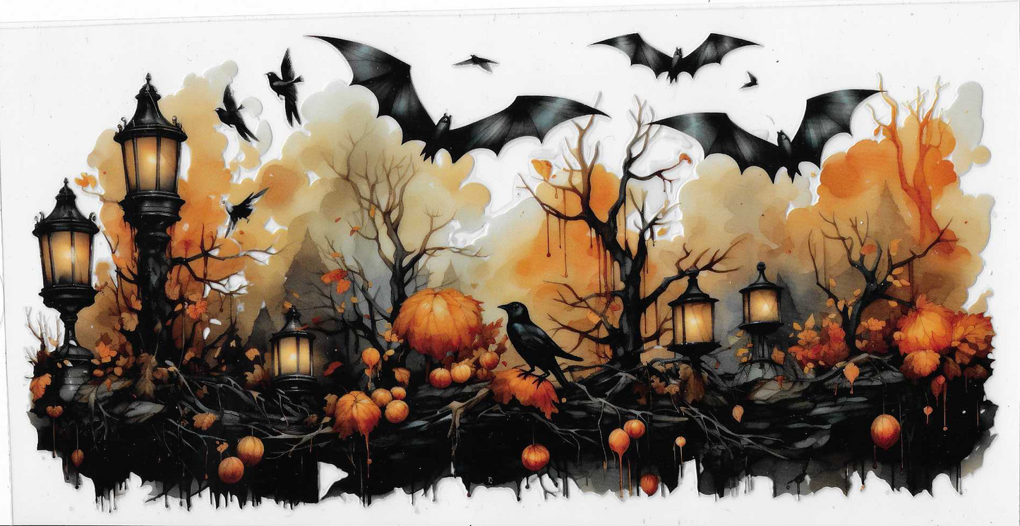 Orange Spooky Halloween & Bats