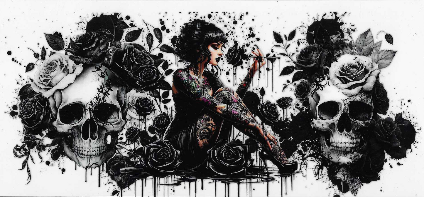 Skull & Black Roses With Girl