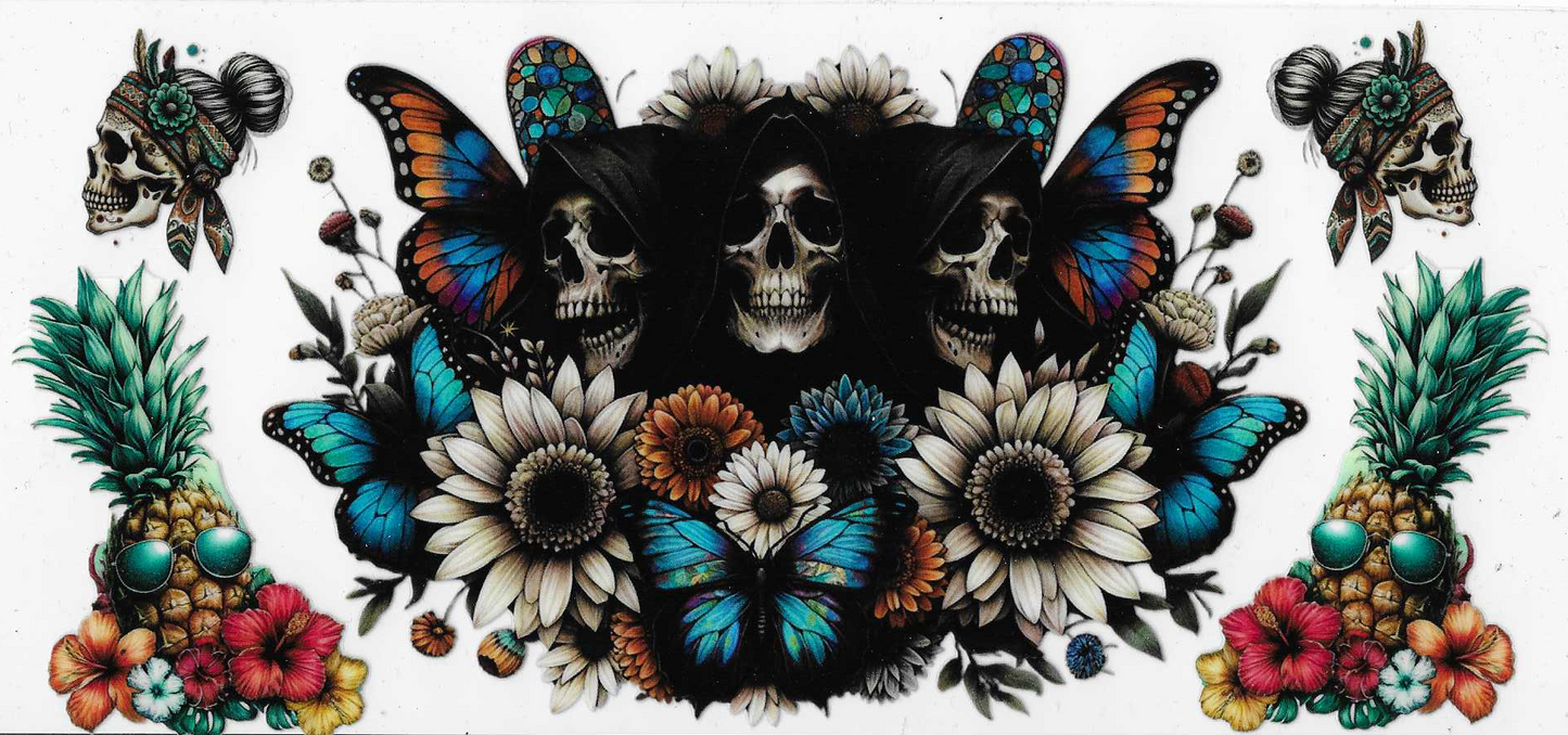 Skull Butterflies With Flowers