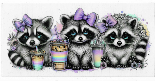 Raccoon With Purple Bow & Coffee