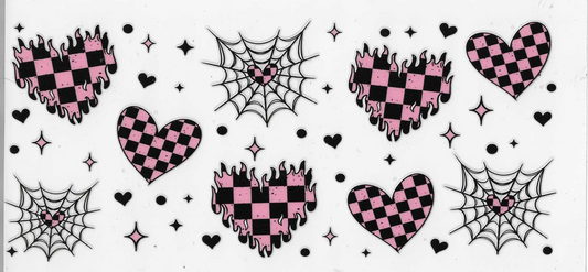 Pink Checkered Heart With Webs