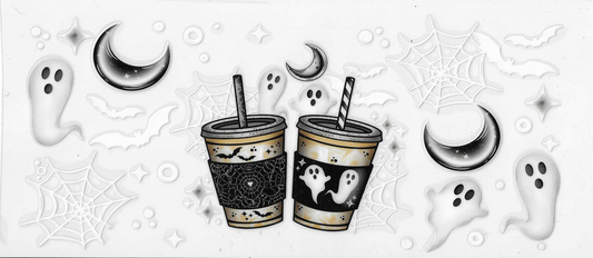 White Ghost & Bats Halloween Coffee