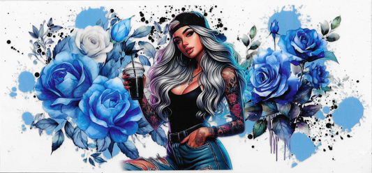 Girl With Blue Flowers