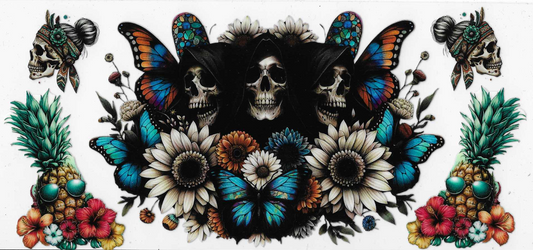 Skull Butterflies With Flowers