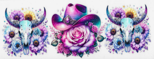 Bull Skull With Flowers & Hat