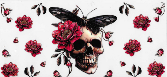 Skull With Butterfly & Flower