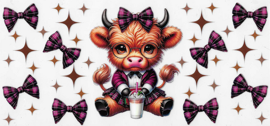 Pink Checkered Bow Cow