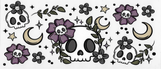 Skullie With Moon & Purple Flower