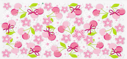 Pink Cherries With Flowers